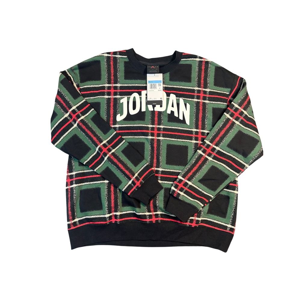 Jordan Womens Plaid Crewneck Sweatshirt Green Red Black HM5498-341 Size M